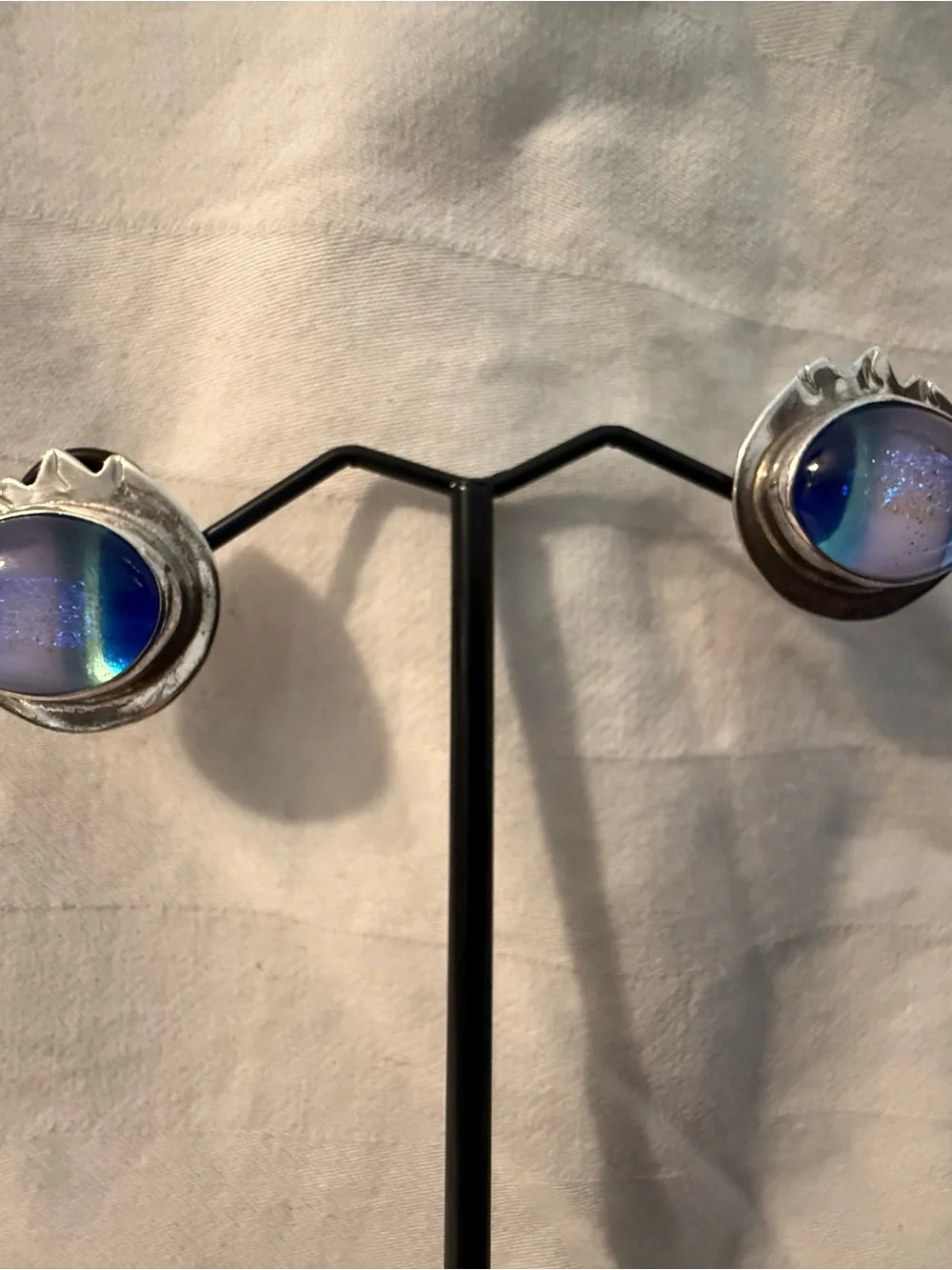 Handcrafted Blue Glass Sterling-Style Stud Earrings